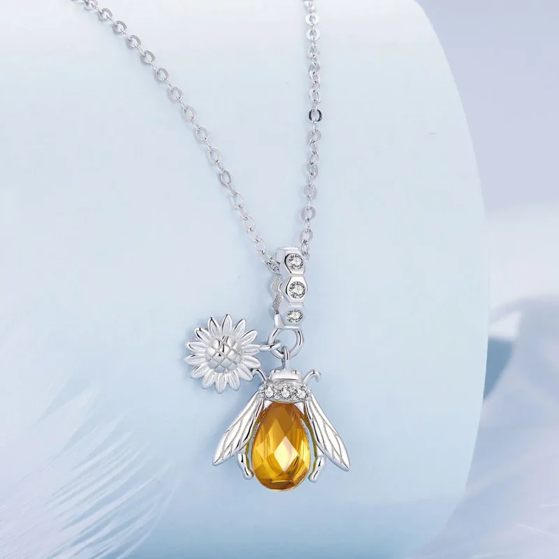 (imagine pentru) Colier stil Pandora cu floare de margareta și albinuță - BSN356 - Vizualizare 2