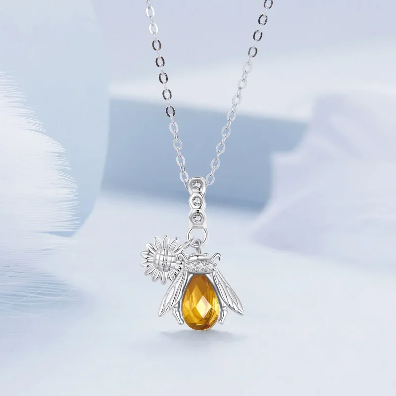(imagine pentru) Colier stil Pandora cu floare de margareta și albinuță - BSN356 - Vizualizare 3