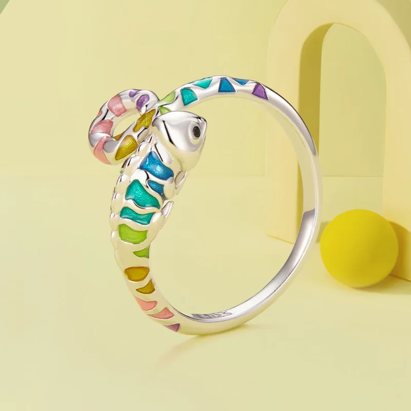 (imagine pentru) Inel deschis de stil Pandora cu model Cameleon - BSR475-E - Vizualizare 2