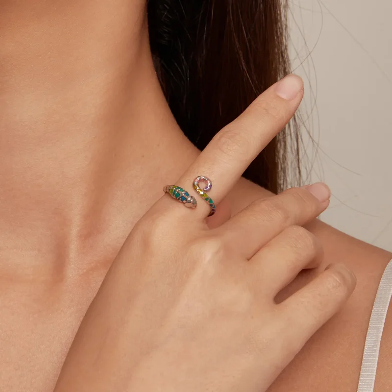(imagine pentru) Inel deschis de stil Pandora cu model Cameleon - BSR475-E - Vizualizare 5