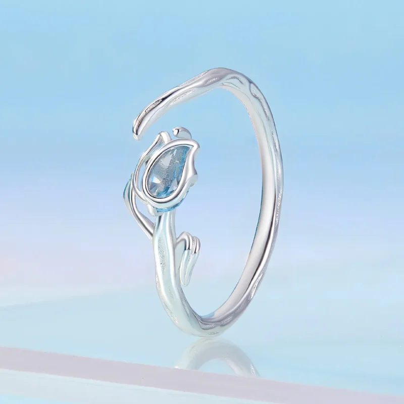 (imagine pentru) Inel deschis în stil Pandora cu floare de lalele - BSR465-E - Vizualizare 2