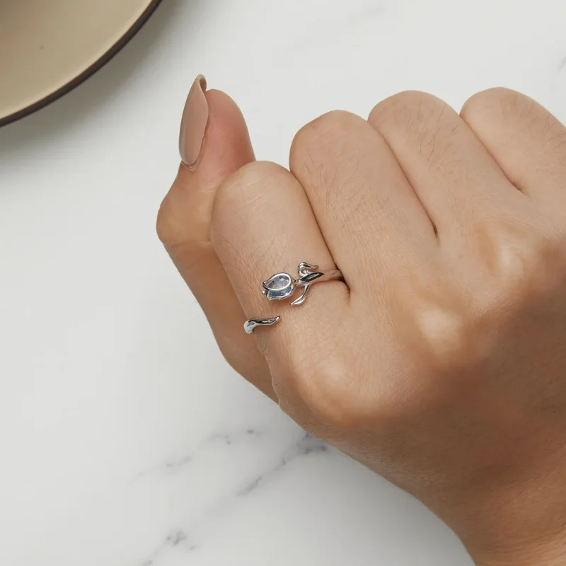 (imagine pentru) Inel deschis în stil Pandora cu floare de lalele - BSR465-E - Vizualizare 6