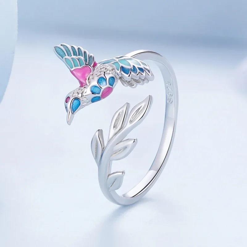 (imagine pentru) Inel deschis în stil Pandora cu pasărea Kingfisher - BSR483-E - Vizualizare 2