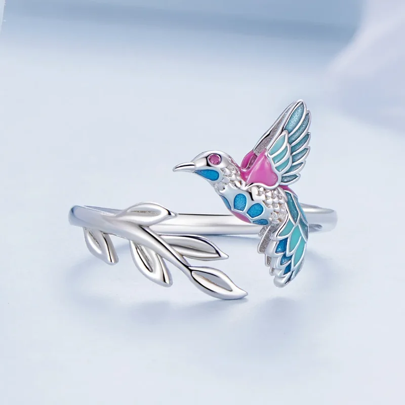(imagine pentru) Inel deschis în stil Pandora cu pasărea Kingfisher - BSR483-E - Vizualizare 3
