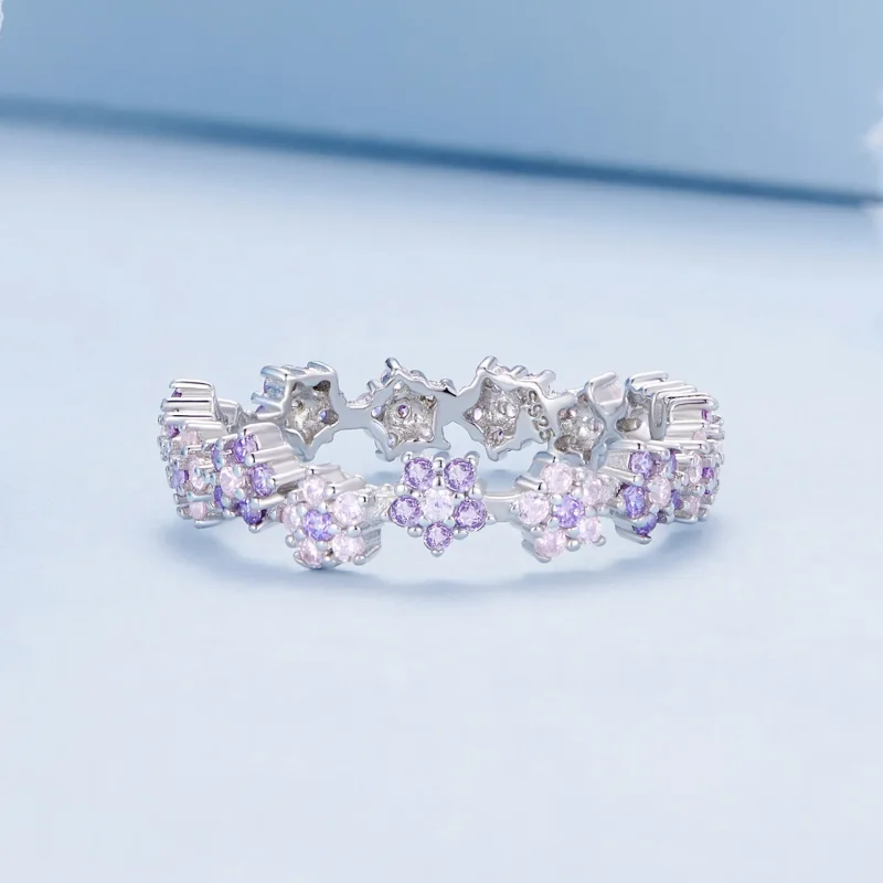(imagine pentru) Inel Pandora Style Purpuriu cu Floare Exquisite și Zirconii - BSR359 - Vizualizare 3