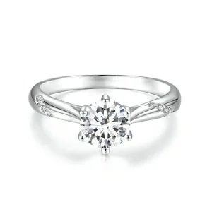 (imagine pentru) Inel simplu cu piatră de moissanite în stil Pandora (un certificat) - MSR003