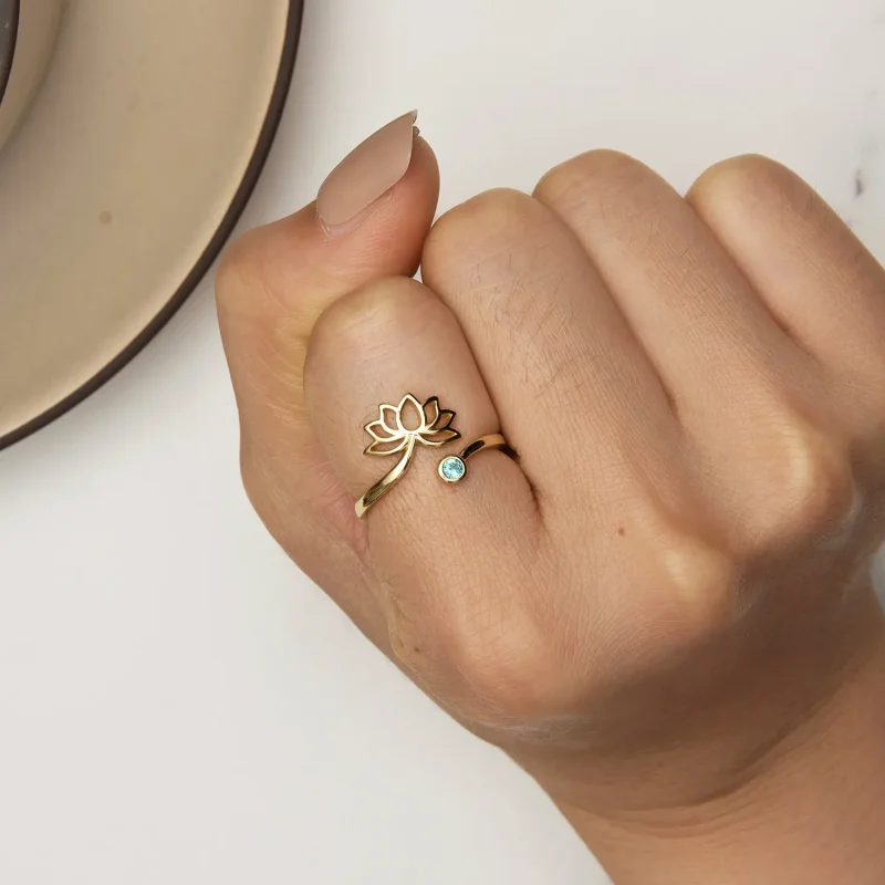 (imagine pentru) Inel simplu de stil Pandora cu floare de lotus deschisă - SCR821-B - Vizualizare 6