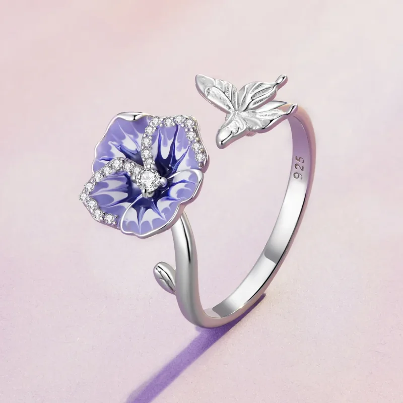 (imagine pentru) Inel stil Pandora cu floarea panselută - BSR452-E - Vizualizare 2