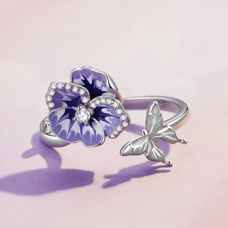 (imagine pentru) Inel stil Pandora cu floarea panselută - BSR452-E - Vizualizare 3