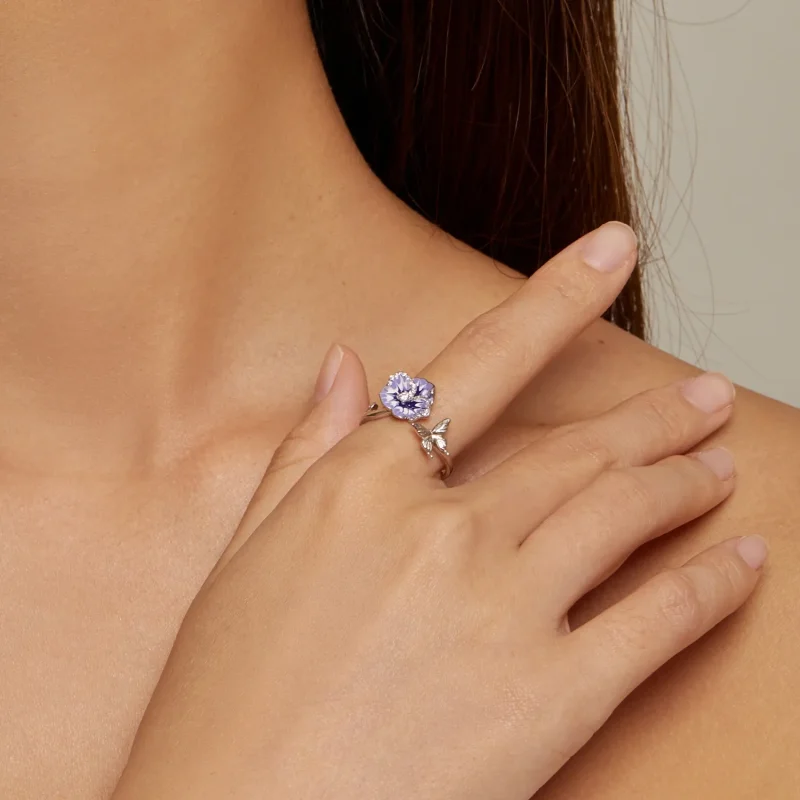 (imagine pentru) Inel stil Pandora cu floarea panselută - BSR452-E - Vizualizare 4