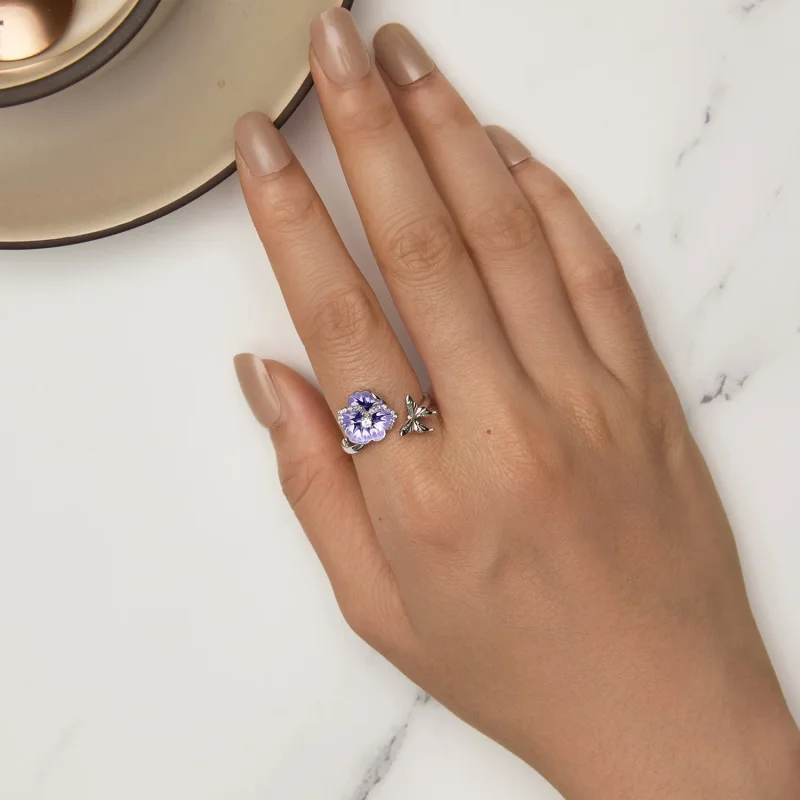 (imagine pentru) Inel stil Pandora cu floarea panselută - BSR452-E - Vizualizare 5