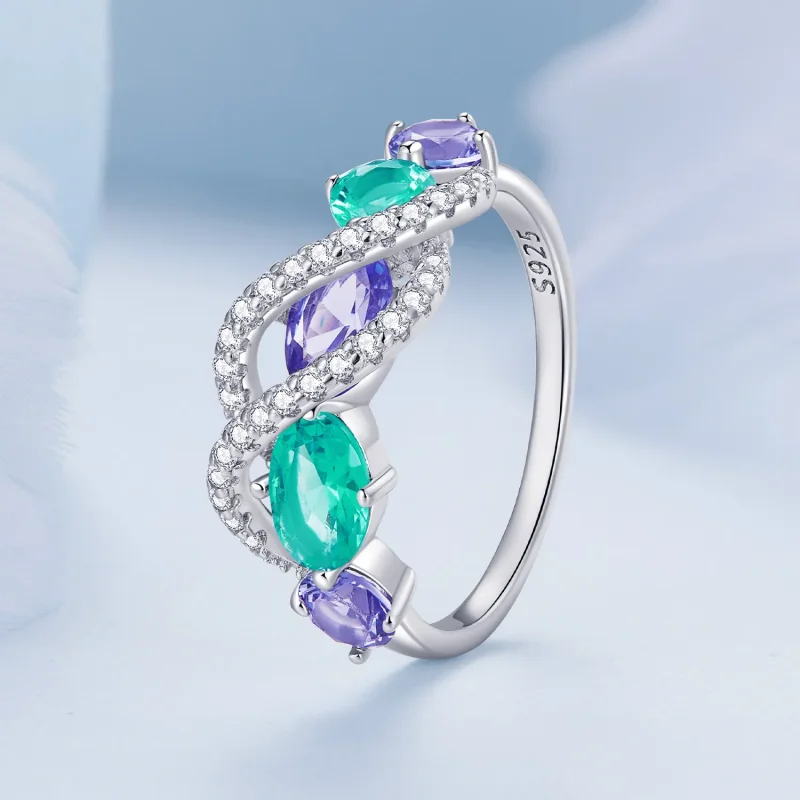 (imagine pentru) Inelul de înfășurare luxos cu nano-zircon colorat în stil Pandora - BSR402 - Vizualizare 2