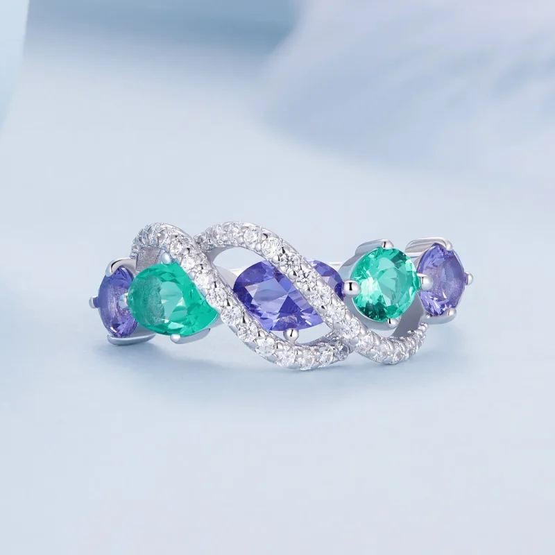 (imagine pentru) Inelul de înfășurare luxos cu nano-zircon colorat în stil Pandora - BSR402 - Vizualizare 3