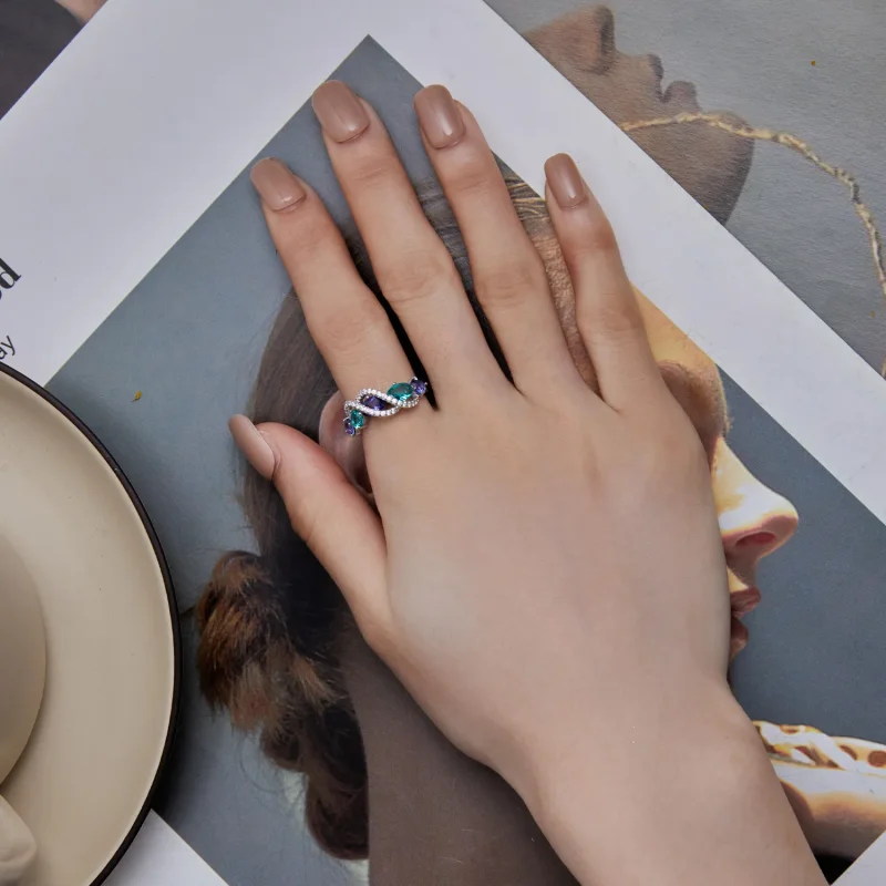 (imagine pentru) Inelul de înfășurare luxos cu nano-zircon colorat în stil Pandora - BSR402 - Vizualizare 5