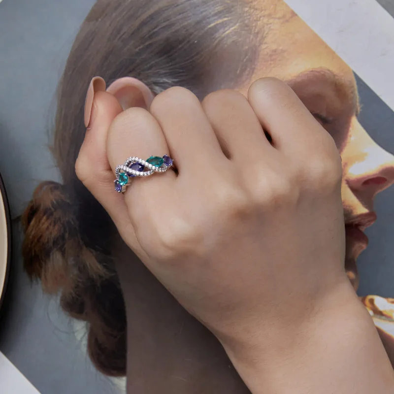 (imagine pentru) Inelul de înfășurare luxos cu nano-zircon colorat în stil Pandora - BSR402 - Vizualizare 7