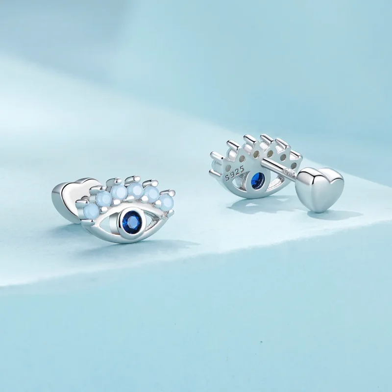 (imagine pentru) Stil Pandora, cercelusi cu doua moduri de purtare, cu ochi de diavol - SCE1581 - Vizualizare 2
