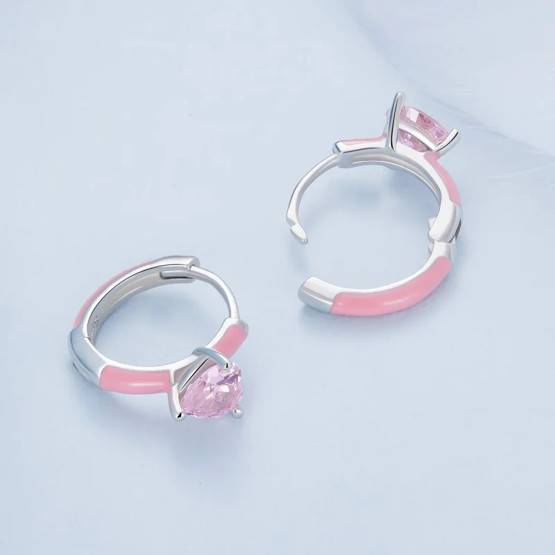 (imagine pentru) Stil Pandora, cercelusuri in forma de inima roz - BSE813 - Vizualizare 4