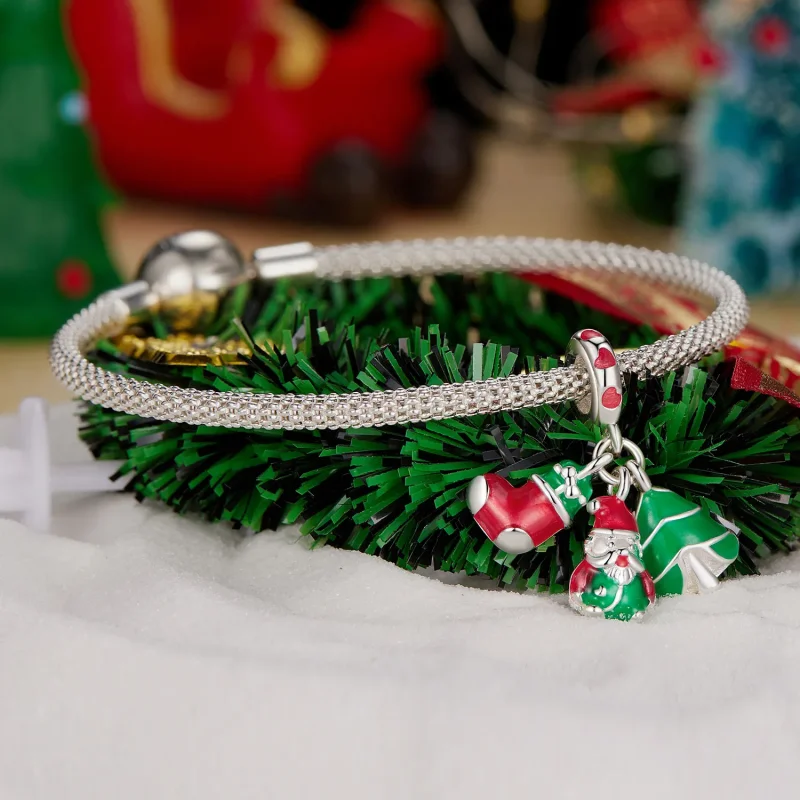 (imagine pentru) Stil Pandora Pom de Crăciun luminos, Moș Crăciun și pandantiv șosete - SCC2647 - Vizualizare 3