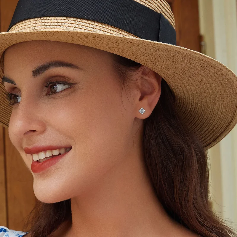(imagine pentru) Stilul Pandora 0.1Ct Moissanite Cercei cu tije (Două certificate) - MSE038 - Vizualizare 6