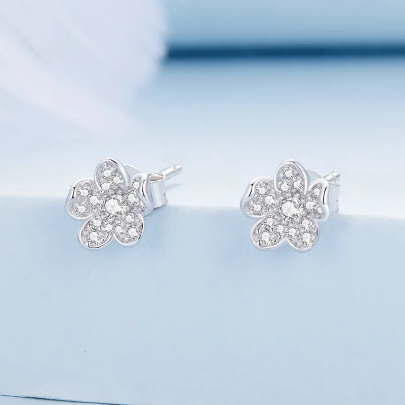 (imagine pentru) Studsuri cu diamante în stil Pandora, cu flori încrustate - BSE855 - Vizualizare 2