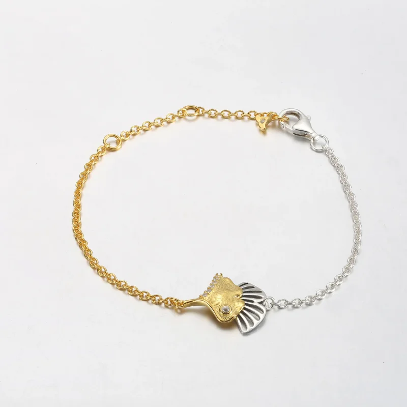 (imagine pentru) Brățară din argint Ginkgo și lanț placat cu aur de 14k - 562427C01 - Vizualizare 2