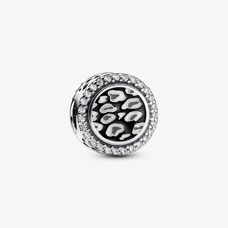(imagine pentru) Breloc negru din argint sterling cu imprimeu leopard - 792016CZ_E023