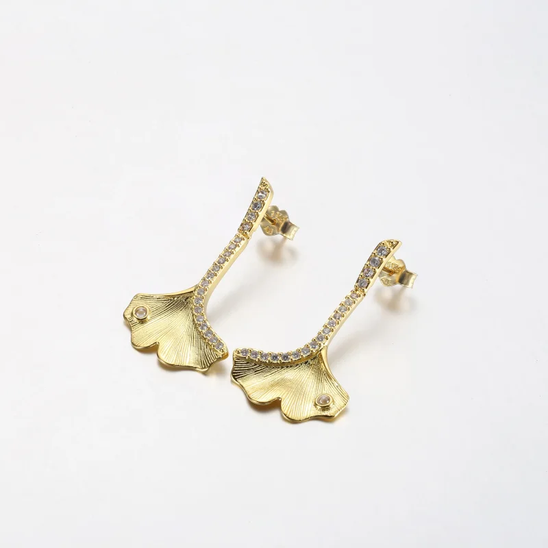 (imagine pentru) Cercei cu picătură Ginkgo placați cu aur de 14k - 262440C01 - Vizualizare 2