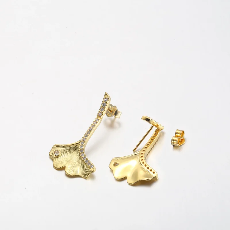 (imagine pentru) Cercei cu picătură Ginkgo placați cu aur de 14k - 262440C01 - Vizualizare 3