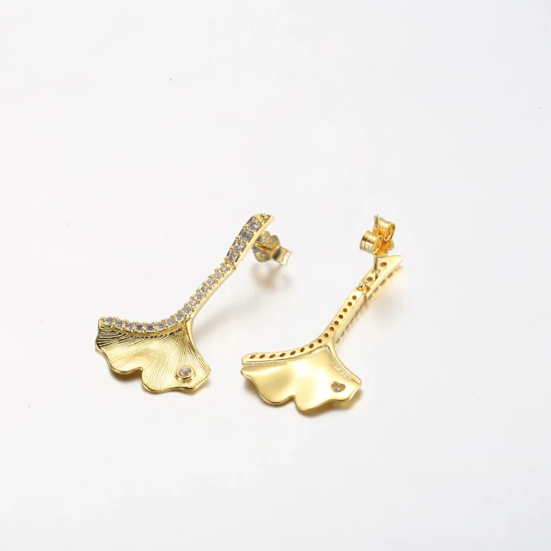 (imagine pentru) Cercei cu picătură Ginkgo placați cu aur de 14k - 262440C01 - Vizualizare 4