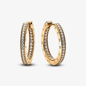 (imagine pentru) Cercei rotunzi pavé cu logo Pandora Signature - 262738C01