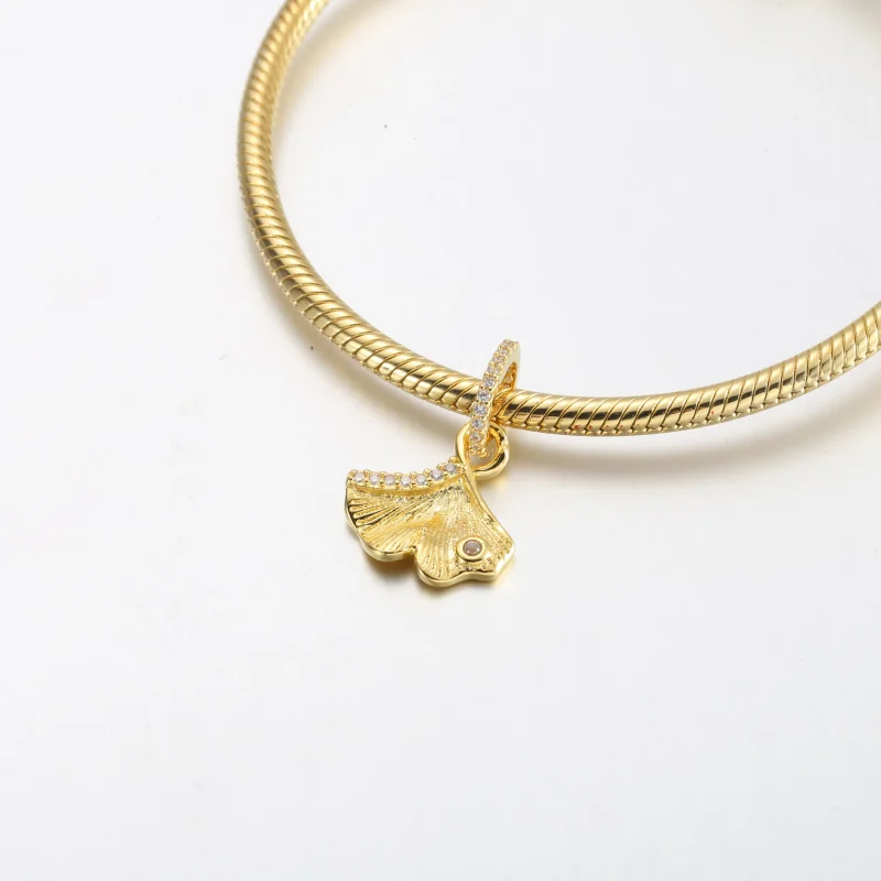 (imagine pentru) Ginkgo placat cu aur de 14k, cu zirconiu cubic transparent - 762428C01 - Vizualizare 4