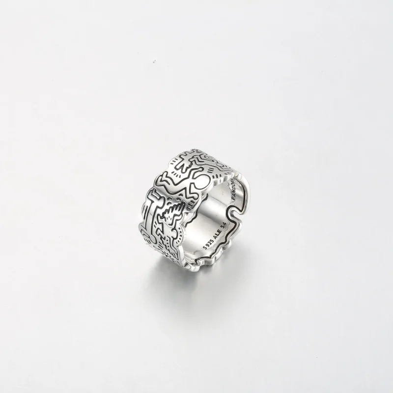 (imagine pentru) Inel lat Keith Haring™ x Pandora Line Art Love & People - 192222C01 - Vizualizare 2