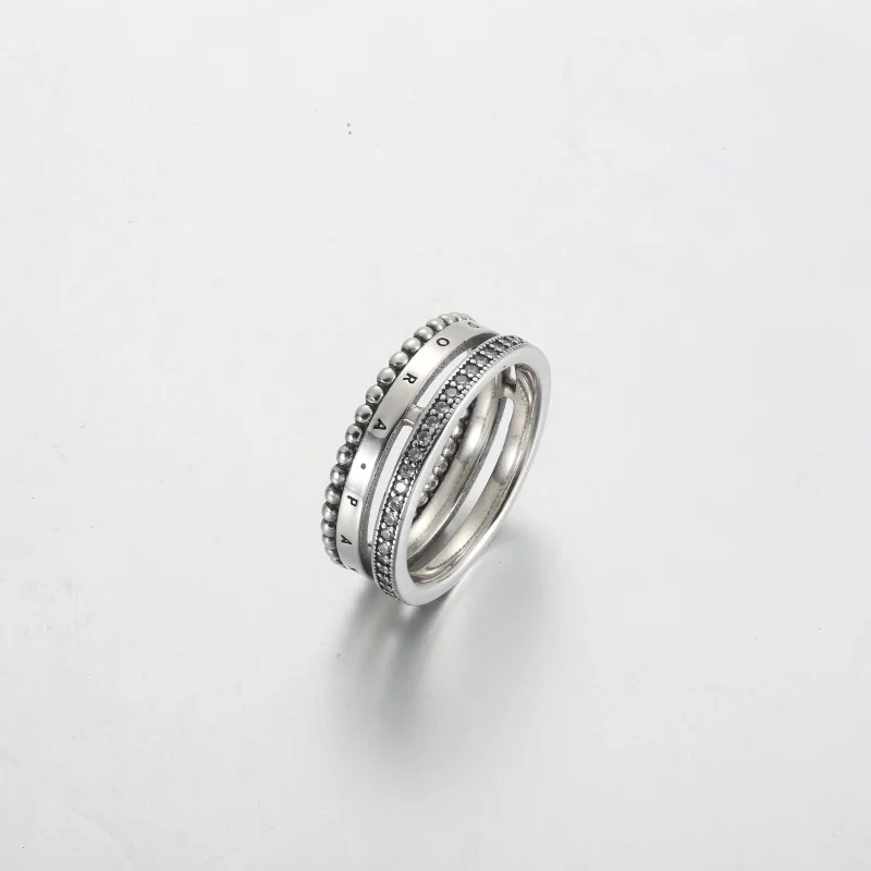 (imagine pentru) Inel pavé și cu mărgele cu logo Pandora Signature - 192312C01 - Vizualizare 2