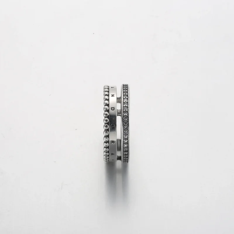 (imagine pentru) Inel pavé și cu mărgele cu logo Pandora Signature - 192312C01 - Vizualizare 4