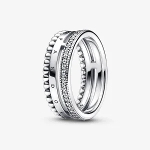 (imagine pentru) Inel pavé și cu mărgele cu logo Pandora Signature - 192312C01
