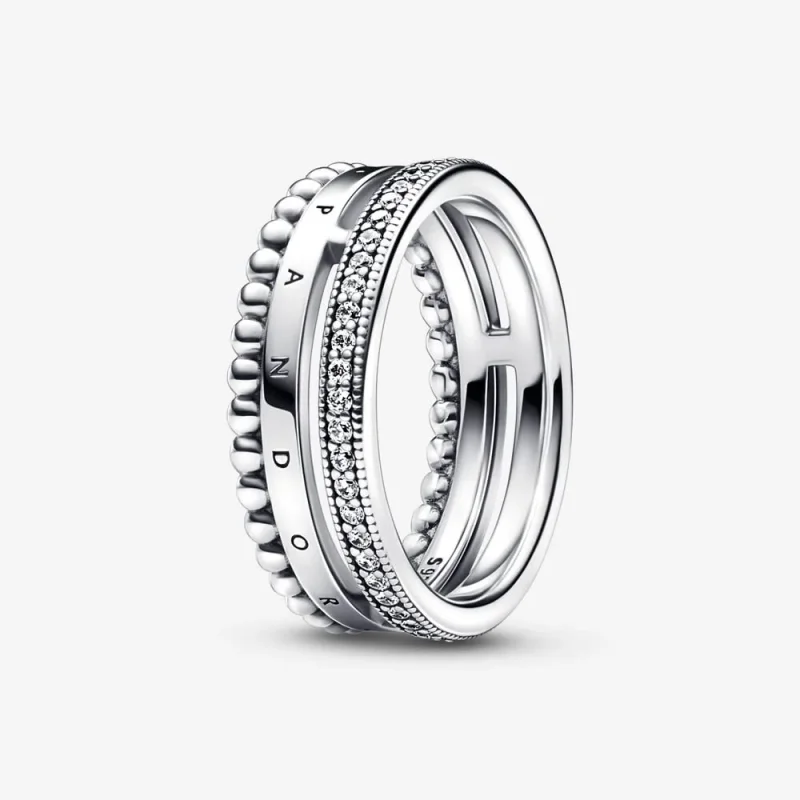 (imagine pentru) Inel pavé și cu mărgele cu logo Pandora Signature - 192312C01