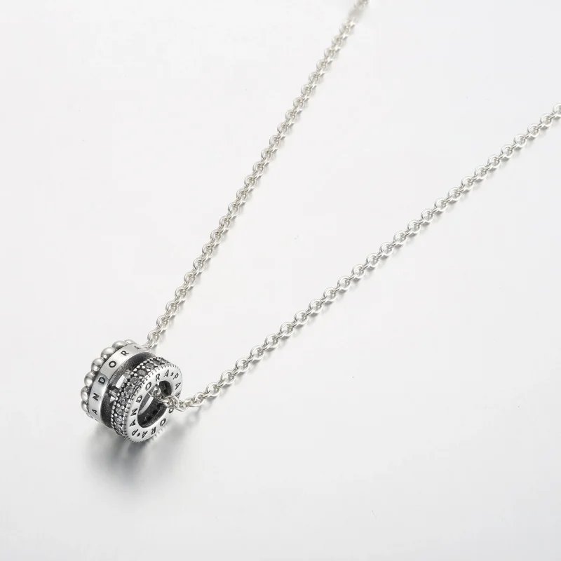 (imagine pentru) Pandantiv și colier Pandora Signature Logo Pavé și margele - 392311C01 - Vizualizare 2