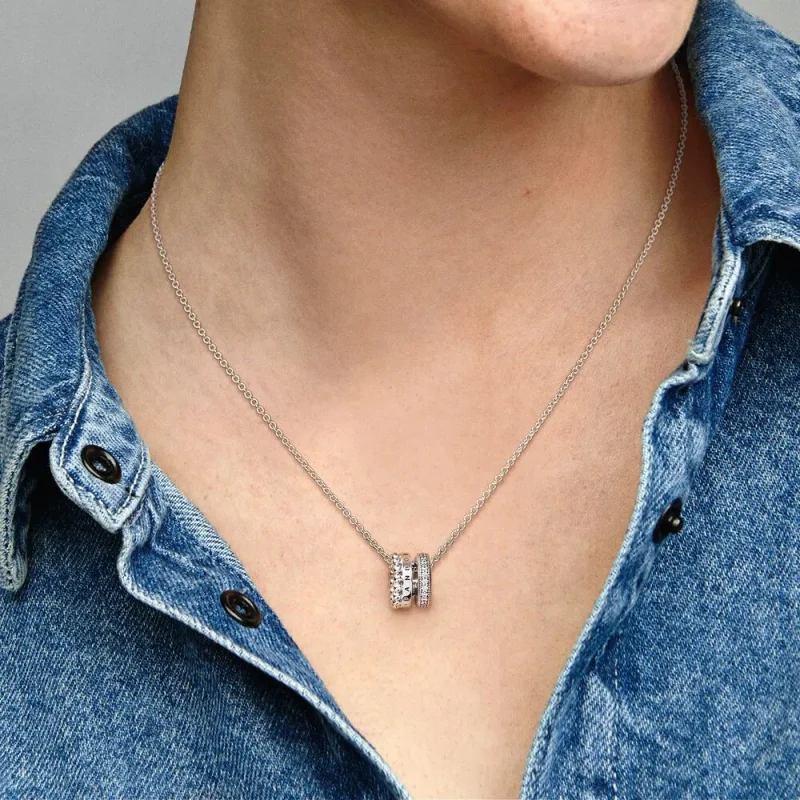 (imagine pentru) Pandantiv și colier Pandora Signature Logo Pavé și margele - 392311C01 - Vizualizare 5