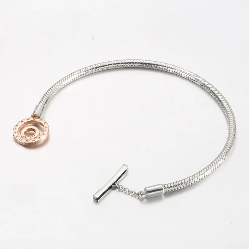 (imagine pentru) Brățară Pandora Signature cu lanț clasic cu bară în T cu logo în două nuanțe - 5 - Vizualizare 3