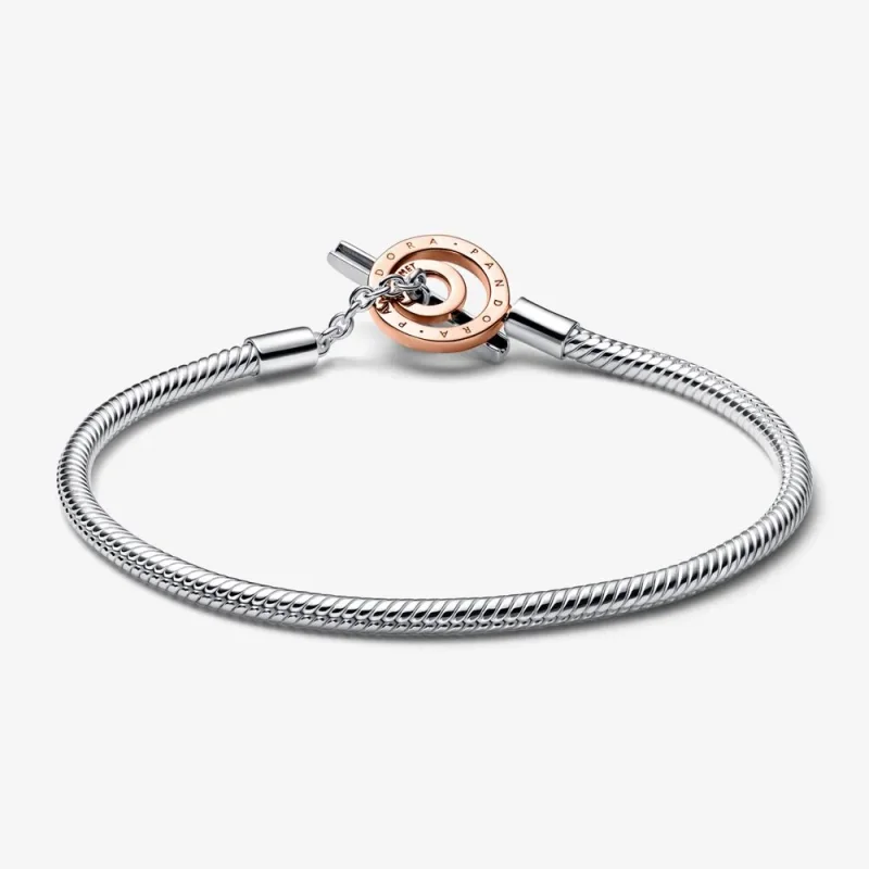 (imagine pentru) Brățară Pandora Signature cu lanț clasic cu bară în T cu logo în două nuanțe - 5 - Vizualizare 6