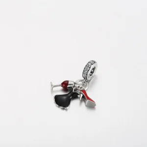 (imagine pentru) PANDORA Pahar de vin tocuri înalte pandantiv rochie neagră - P-D-3785
