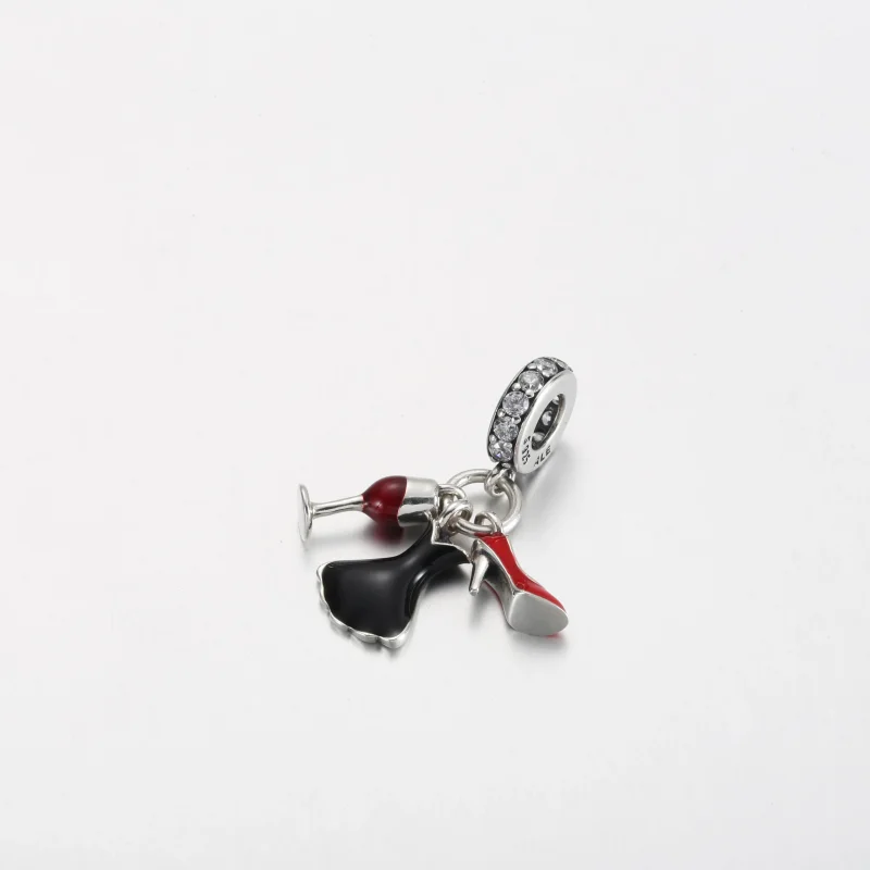 (imagine pentru) PANDORA Pahar de vin tocuri înalte pandantiv rochie neagră - P-D-3785