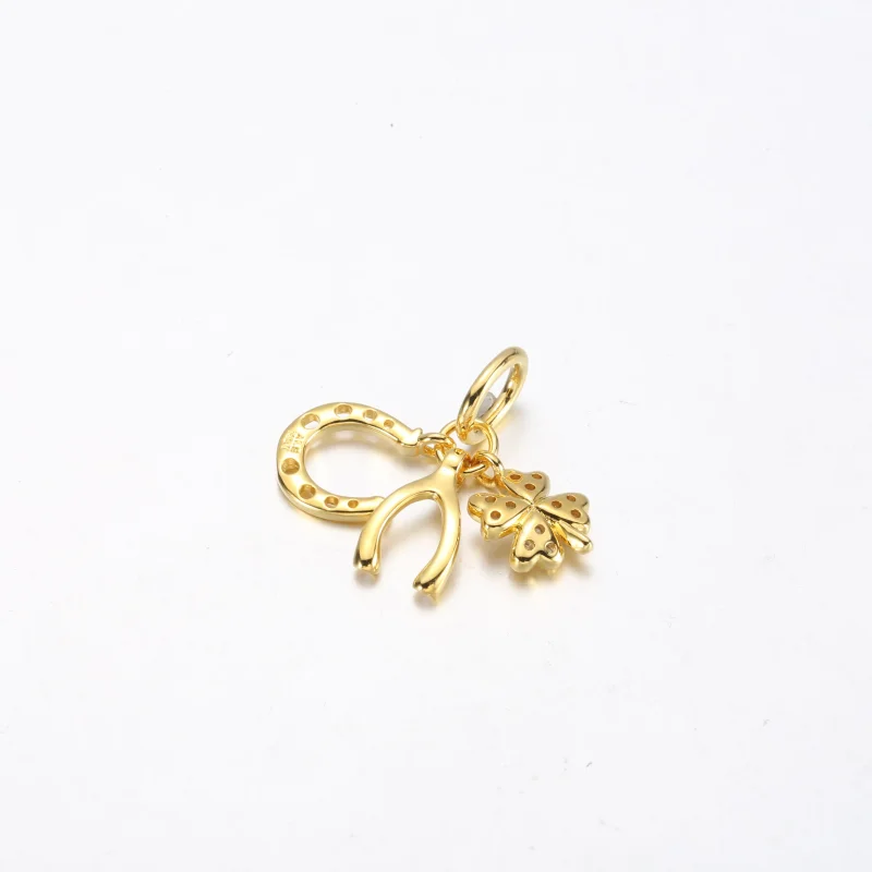 (imagine pentru) Trifoi norocos, Wishbone & Horseshoe Dangle Charm - 752337c01 - Vizualizare 3