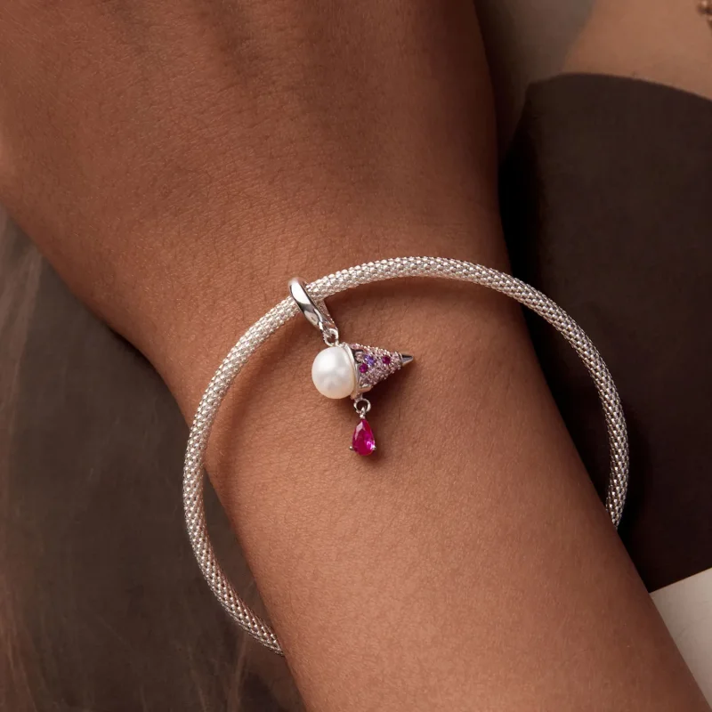 (imagine pentru) Breloc de înghețată cu perle naturale în stil PANDORA - BSC962 - Vizualizare 6