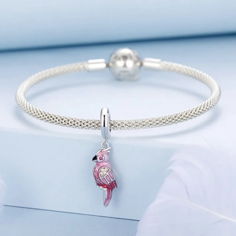 (imagine pentru) Breloc Papagal Roz Stil PANDORA - BSC971 - Vizualizare 3