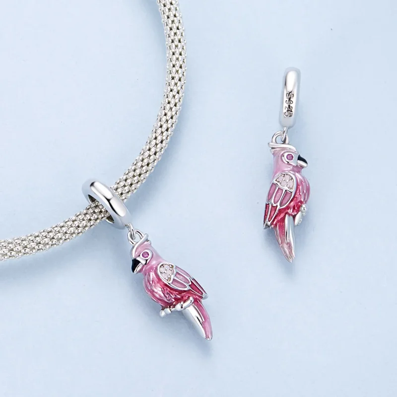 (imagine pentru) Breloc Papagal Roz Stil PANDORA - BSC971 - Vizualizare 4