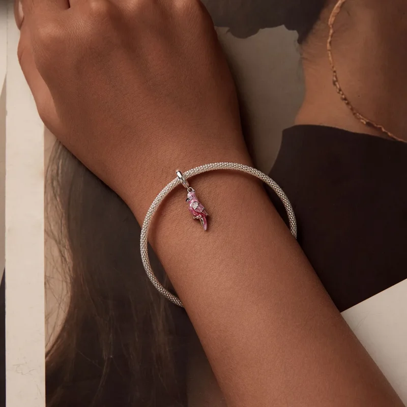 (imagine pentru) Breloc Papagal Roz Stil PANDORA - BSC971 - Vizualizare 5