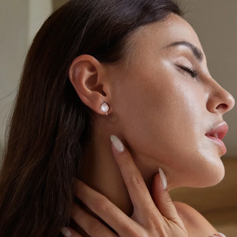 (imagine pentru) Cercei cu perle naturale stil PANDORA - BSE961 - Vizualizare 7