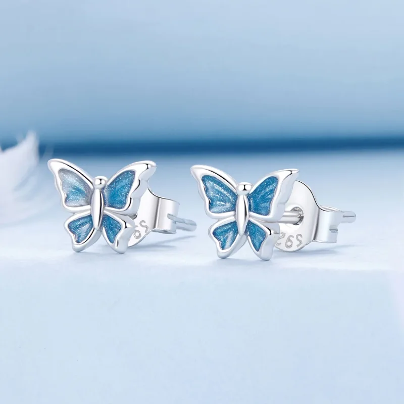 (imagine pentru) Cercei Fluture Albastru Stil PANDORA - BSE957 - Vizualizare 2