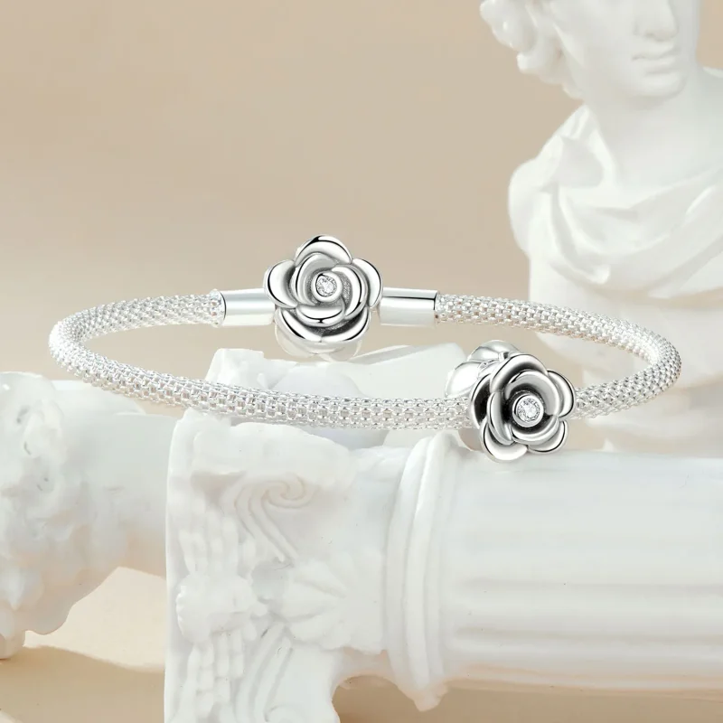 (imagine pentru) Charm tridimensional cu trandafiri stil PANDORA - SCC2705 - Vizualizare 5